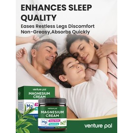 Venture Pal Magnesium Lotion, Topical Magnesium Cream for Sleep, Leg Cramps & Pain, Muscle Relaxation, Calm, Moisturizing Supplement with Coconut Oil, Shea Butter & Hyaluronic Acid, Safe for Kids