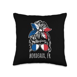 Bordeaux France Messy Hair Bun Bandana Sunglasses Design Throw Pillow