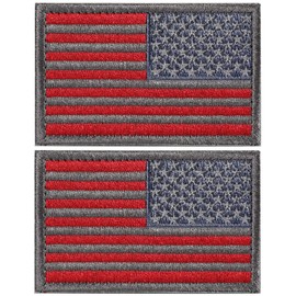 2 parches tácticos de la bandera de Estados Unidos de América, parches de emblema militar regular y reverso, color gris y rojo, 2 paquetes de reverso