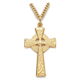TrueFaithJewelry 18KT Gold Plated Sterling Silver Celtic Cross Pendant Necklace Religious Jewelry, 1 1/8 Inch