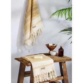 DEMMEX (Set of 2) Certified 100% Organic Turkish Cotton Hand Towels for Bathroom and Kitchen, Peshtemal Towel for Hand, Face, Hair, Gym, Yoga, Tea, Discloth, Kitchen, 18x36 Inches (Mustard)