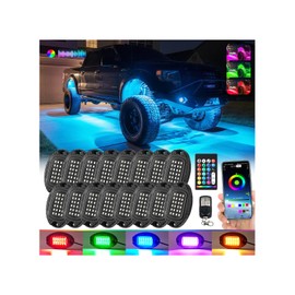 16Pods Aluminum RGB LED Rock Lights for Semi Trucks Pickup Jeep RV Golf Cart Offroad UTV ATV SXS with APP/RF Remote Music,Waterproof Multicolor Metal Alloy Case Segmented Underglow Light 12V Underbody