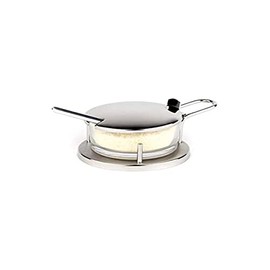 APS Parmesan-Menage Classic Parmesan Vessel, Parmesan Jar with Spoon, Transparent Glass for Parmesan in Stainless Steel Frame, 11 x 15 cm, 7 cm Height