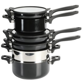 Kenmore Elite Grayson Stackable Platinum Nonstick Forged Aluminum Induction Cookware Set, 9-Piece, Black
