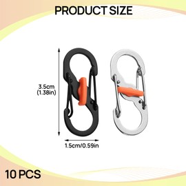 10PCS S Shape Keychain Hook Clip Black and Silver S Ring Locking Carabiner Keyring Clip Backpack Key Small Lockable Carabiner Clips Stainless Steel Clip for Home Outdoor Hiking Fishing Camping Travel