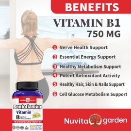 NuvitaGarden 2 Bottles Benfotiamine 750mg 240 Vegetarian Capsules Supports Overall Health