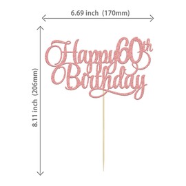 1 paquete de decoración para tarta de 60 cumpleaños, color oro rosa, con purpurina, número 60 y sesenta años, decoración para 60 cumpleaños, celebración, aniversario, suministros para fiestas