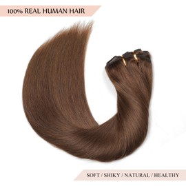 Sisily Clip in Hair Extensions Real Human Hair, 14 inch 130g, Chocolate Brown, 100% Brazilian Remy Human Hair Clip in Extensions Soft Straight 7pcs Per Set with 16 Clips Double Weft