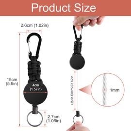 Flearitzo Extendable Key Fob Pack of 3 - Steel Cable with 60 cm Lanyard and Carabiner (Black), black