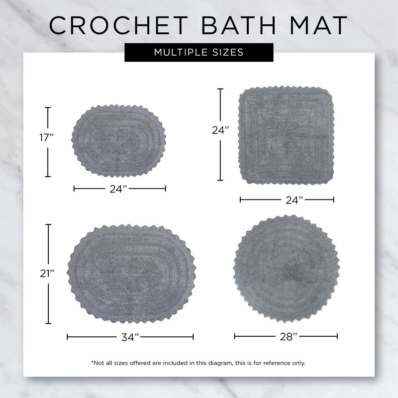 DII Crochet Collection Reversible Bath Mat, Small Oval, 17x24, Black