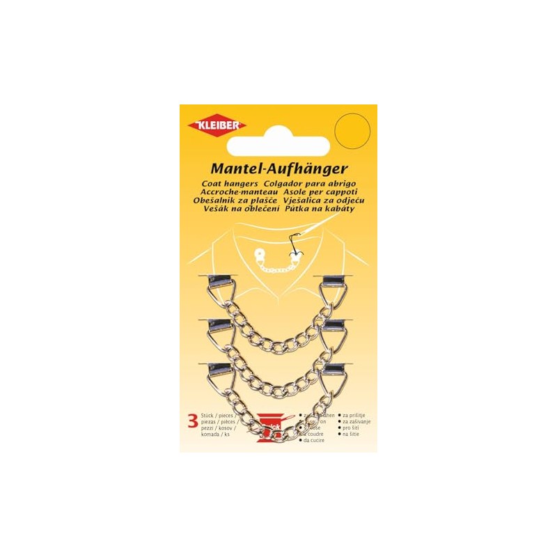 Kleiber Sew On Metal Coat Hangers, Set of 3, Silver,