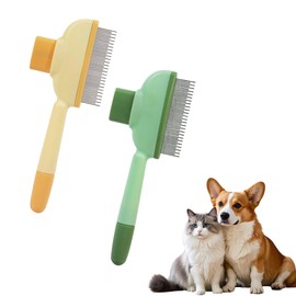 2Pcs Cat Brush, Multi-function Grooming Brushs Removes Fur with Release Button, Self-Cleaning Pet Flea Comb Grooming Brush for Massaging and Cleaning Hairs