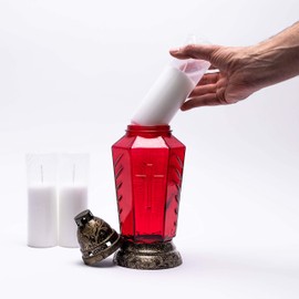 Taultic Lights Replacement Candle for Tall Red Glass Lantern Style Candle Holder | Tombstone Decor | Memorial Candle | Pack of 3 Replacement Candles