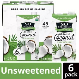 So Delicious Dairy-Free Organic Coconut Milk, Unsweetened, 32 Ounce (Pack of 6)