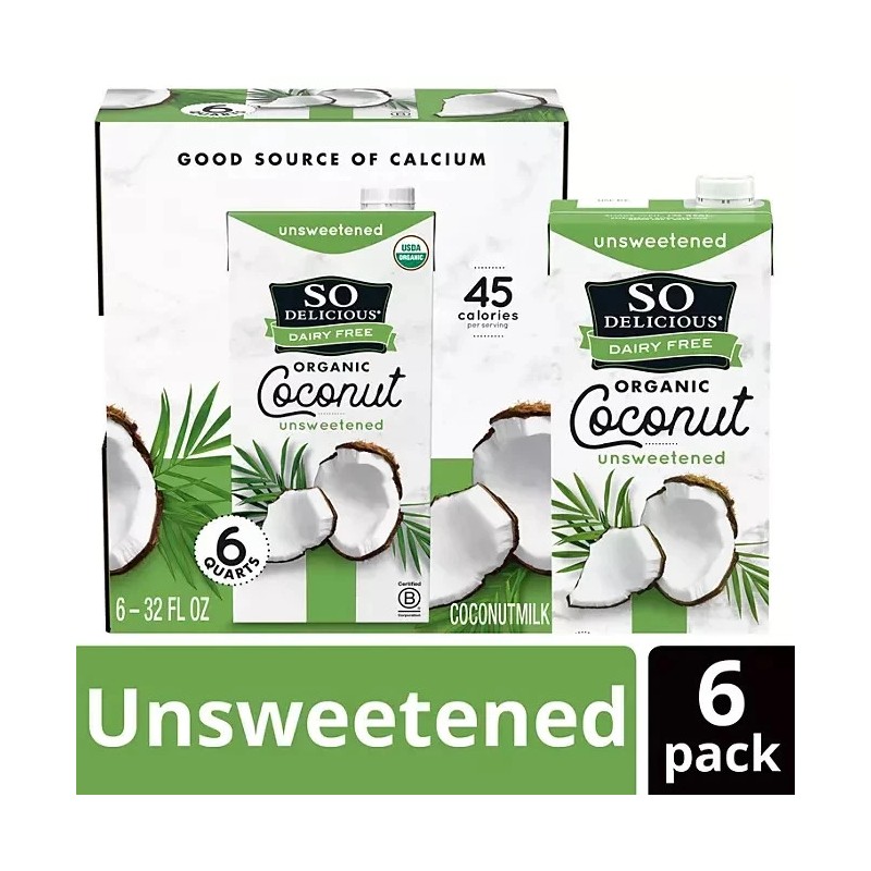So Delicious Dairy-Free Organic Coconut Milk, Unsweetened, 32 Ounce (Pack