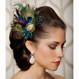 IYOU Peacock Feather Hair Clips Green Flapper Headpiece Vintage Festival Prom Gastby Hair Accessories for Women