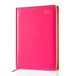 G4GADGET 2026 A5 Diary Week to View – Pink | Compact Weekly Planner with UK Holidays & Global Info | Hardback Organizer for Women, Students & Teachers | A5 Week on Two Pages Diary