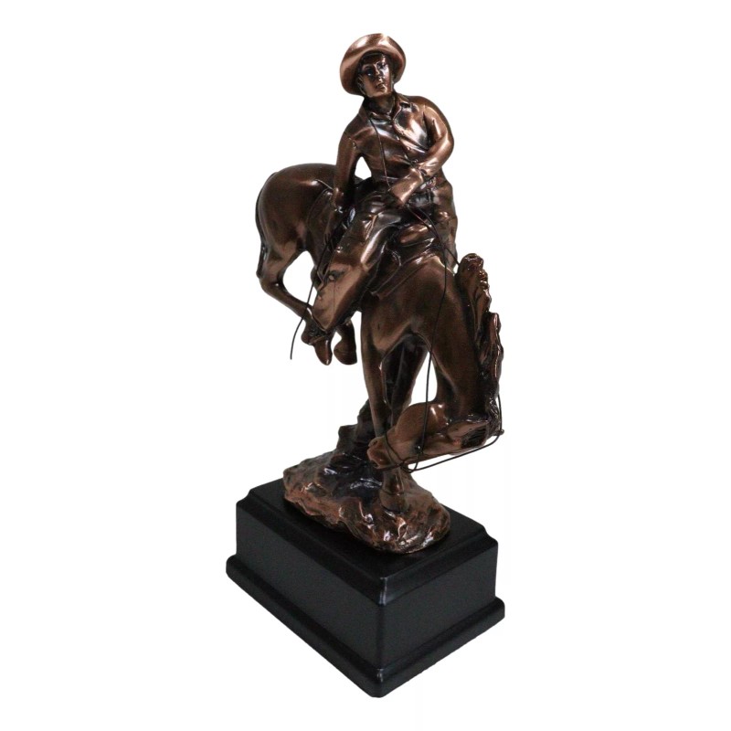 Ebros Rustic Western Rodeo Cowboy W/ Bucking Horse Bronze Electroplated