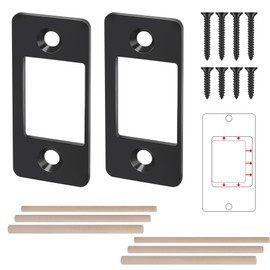 2 Pk Upgrade Large Hole Deadbolt Restorer Strike Plates, Stainless Steel Round Corner Latch Strike Plate with Wood Dowel Strips,Universal Backplate for Home Door Easy Repair Misalignment（Matte Black）