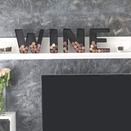 Made Easy Kit Metal Letter - Wine Cork Keepsake Saver & Holder - Display Complete Word w/Free Wall Mount Kit - Bar Kitchen Interactive Décor Set (WINE Small)