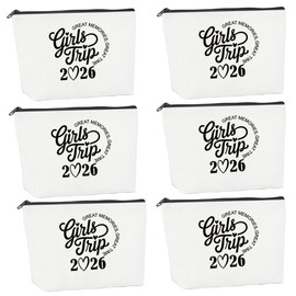 Girls Trip Gifts Favors, Girls Weekend Gifts for Women Her Travel Girls Trip 2026 Make Up Bags Cosmetic Bags for Women Maid of Honor Bride Bachelorette Wedding Gift (6 Pcs)