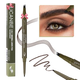 UCANBE Eyebrow Pen, Dual-Ended Eyebrow Pencil with 4-Fork-Tip & Gel Eyeliner for Women, Eye Brow Pen with Gel Eyeliner Pencil, Microblading Eyebrow Pencils with Hair Like Strokes, Classic Brown