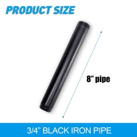 3/4" x 8" Black Painted Iron Pipe, Home TZH 10 Pack Threaded Black Paint Finish Metal Pipe Nipple for DIY Project/Furniture/Shelving Decoration(10, 8")