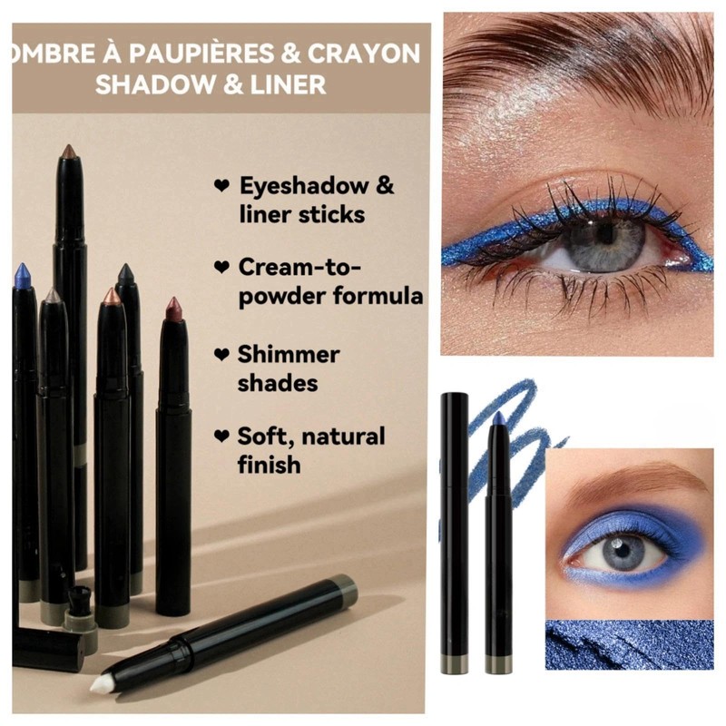 Waterproof Shimmer Eyeshadow Stick – Cream Glitter Pencil for Easy,