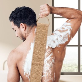 Back Scrubber for Shower, Bamboo Fibre Exfoliating Scrubber Sponge, GoldOars Bamboo Fibre Back Brush, Massage Glove with Back with Mitt, Pack of 2 (Brown)