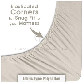 GC GAVENO CAVAILIA Fitted Sheet Double Bed | Plain Dyed Bedding 10 Inch (25 cm) Bed Sheet | Elasticated Corner Polycotton Bed Sheets 135 x 190 Cm | Cream