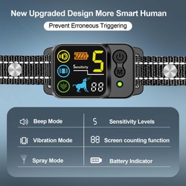 Citronella Bark Dog Collar [No Refill] Spray Dog Collar, with 5 Adjustable Sensitivity, Beep+Vibration+Spray 5 Working Modes Citronella Bark Collar, IP66 Waterproof Dog Spray Collar for L/M/S Black