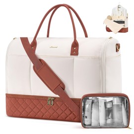 LOVEVOOK Convertible Garment Duffel Bag for Travel, carry on bag With Toiletry Bag, weekender bags for for Men Women With Shoe Compartment, 2 in 1 Hanging Suitcase Suit Travel Bags，Beige Brown