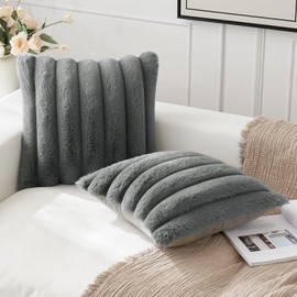 MIULEE Set of 2 Plush Cushion Covers, Faux Fur, Decorative Cushion Covers, Modern Sofa Cushion, Boho Couch Cushion for Living Room, Sofa, Bedroom, 50 x 50 cm, Dark Grey