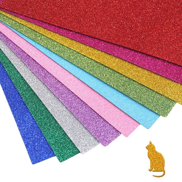 Pack of 10 Glitter Cardstock Paper Coloured Glitter Card Paper