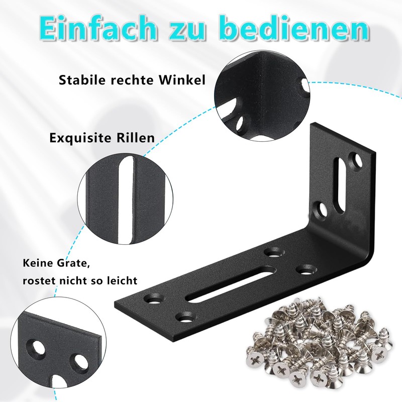 Angle Slotted Hole, Pack of 6 Black Metal Brackets, Mounting