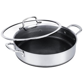 USELUCK Hybrid Stainless Steel 12 inch Saute Pan, 5.5 QT Tri-play Nonstick Non-toxic Frying Pan with Tempered Glass Lids, Stay-Cool Handles Induction, Oven, Dishwasher