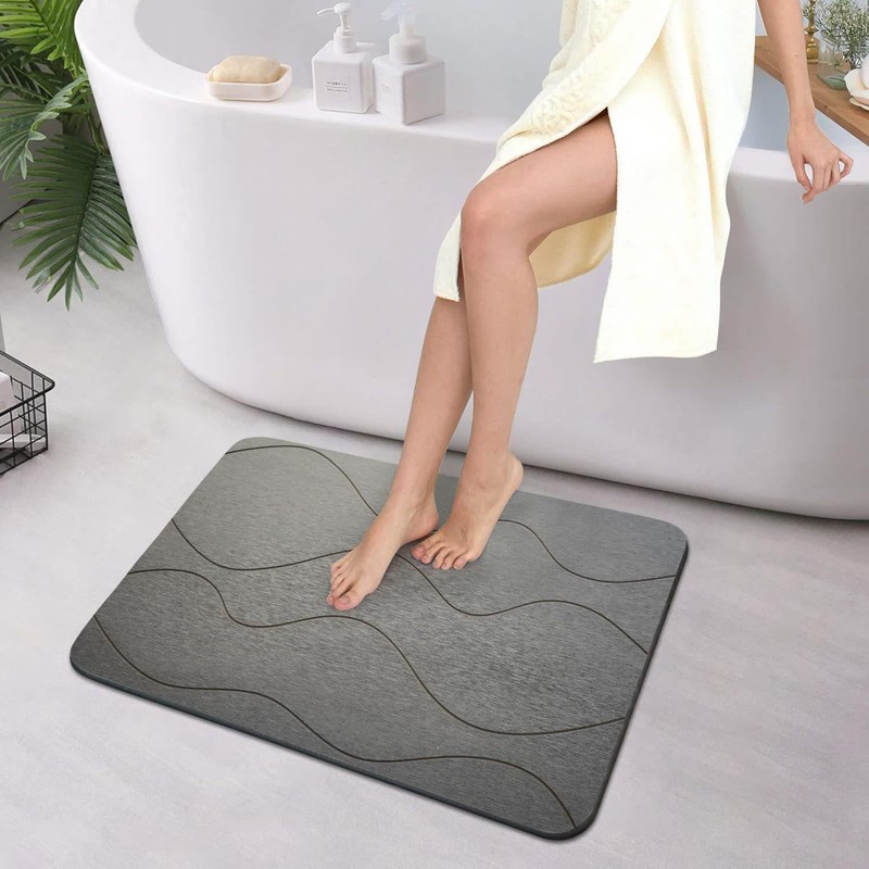 FeiatPogra Stone Bath Mat 60x40cm Quick Dry Non-Slip Diatomite Bath