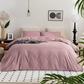 JELLYMONI Pink Duvet Cover Full Size - 100% Washed Cotton Linen Like Textured Comforter Cover, 3 Pieces Breathable Soft Bedding Set with Zipper Closure (Dusty Pink, Full 80"x90")