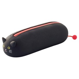 LIHITLAB PuniLabo Zipper Pen Case/Pouch, Horizontal, 2.5" x 7.9", Black Cat (A7781-3), Pen: 2.5"x 7.9"x 2.4"