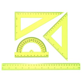 HARFINGTON 4pcs Triangular Ruler Set 30cm Plastic Metric Inch Geometric Protractor Triangle Engineering Scale Drafting Ruler Kit for Office Home, Yellow