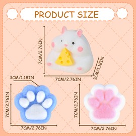 SSKHE 3 PCS Cat Paw Squishy Toys Taba Squishy Paw Toys Stress Relief for Kids and Adults Fufu Squishy Hamster Set for Anxiety Portable Taba Squishy Kit for Relaxation and Party Favors