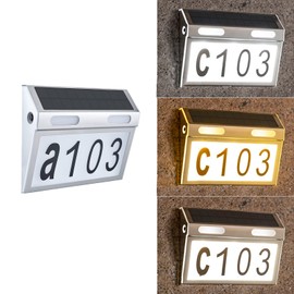 MEDOYOH House Number Illuminated Solar 3 Lighting Modes House Number Sign Illuminated 2200 mAh Stainless Steel House Number IP65 Waterproof for Address Signs Outdoor Outdoor