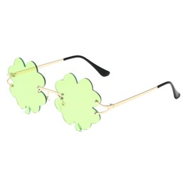 YUELUQU Vintage Fashion Funny Festival Sunglasses Metal Frameless Women Men Punk Party Glasses (Clover Light Colour4)