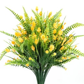 LHWANN 12artificial Flowers Stars and Strawberry,Boston Fern shrubs,Outdoor Artificial Plants,Fern Artificial Plants Suitable for Indoor and Outdoor Garden Windows Decoration (Yellow)