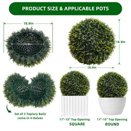 Topiary Ball 2 Pcs, Artificial Cedar Topiary Balls Garden Spheres Decorative Balls for Outdoor Patio Garden and Indoor, Wedding Decoration, 19 Inch