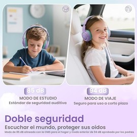 Auriculares infantiles con cable para la escuela - Auriculares de botón con limitador de volumen de 85/94 dB, conector de 3,5 mm, plegables, sonido es