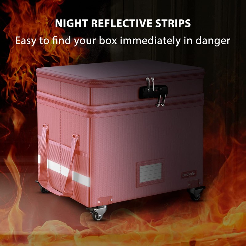 DocSafe File Box with Lock,2-Layer Fireproof Document Box with Wheels,Collapsible