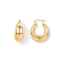 PAVOI 14K Yellow Gold Plated Sterling Silver Posts Chunky Hoops Earrings | Thick Lightweight Trendy Chunky Hoop Earrings for Women