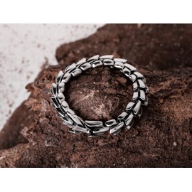 HAQUIL Viking Dragon Bracelet, Silver Plated Stainless Steel Ouroboros Jormungandr Link Chain Bracelet, Viking Jewelry Gift for Men