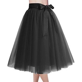 929 - Plus Size Women's A-Line Short Knee Length Tutu Tulle Wedding Prom Skirt (1X, Black)